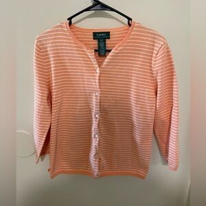 ✨Women’s Lauren Ralph Lauren Orange & White Stripped Sweater Size M